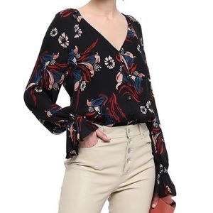 Joie Boyana Floral Bell Sleeve Silk Blouse Size XS